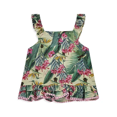 Girl's Botanical-Print Poplin Tank Top