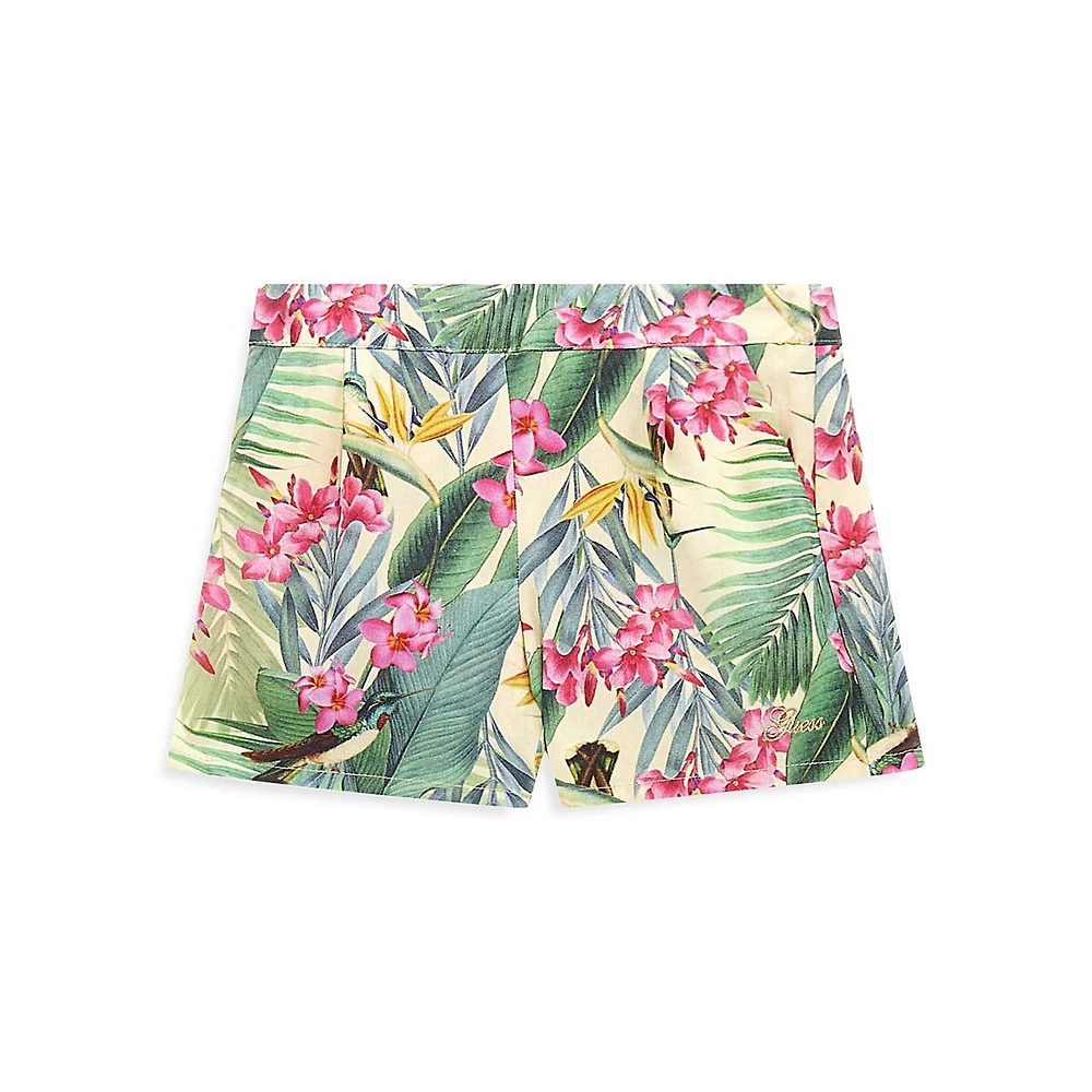 Little Girl's Botanical-Print Poplin Shorts