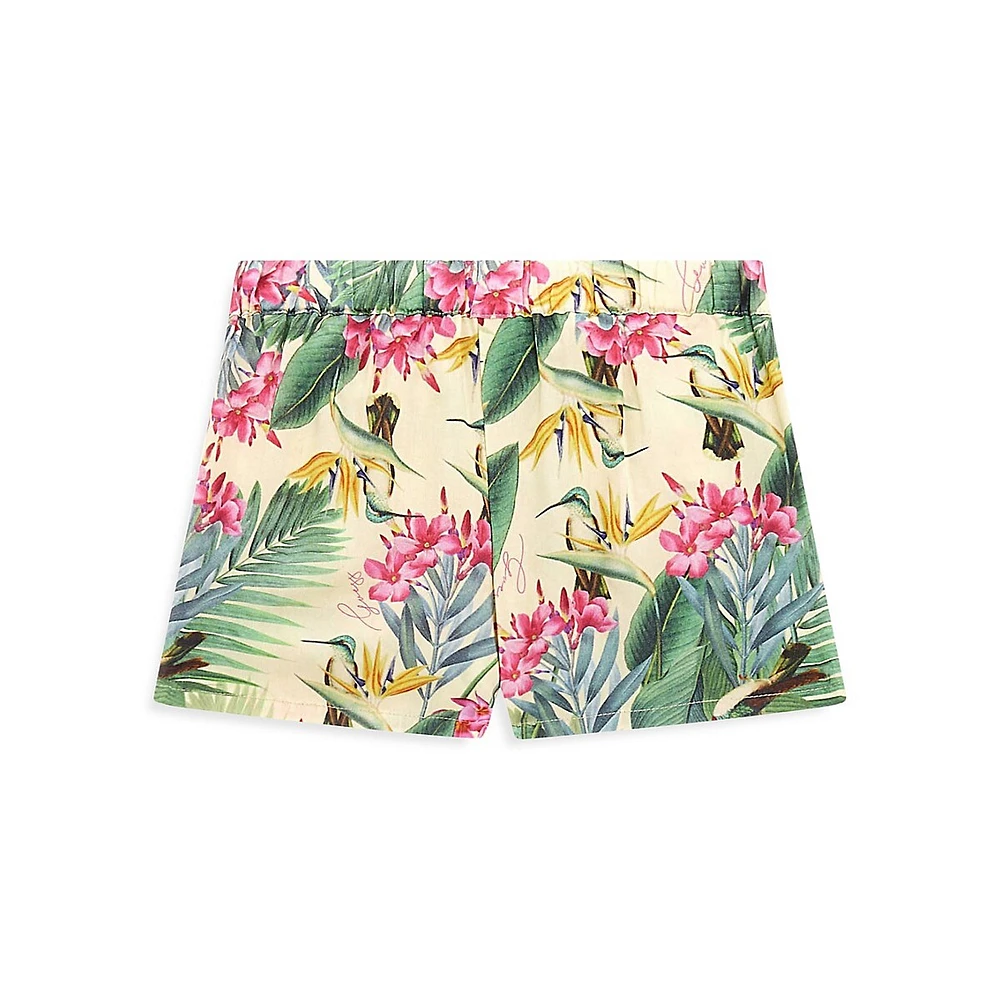 Little Girl's Botanical-Print Poplin Shorts