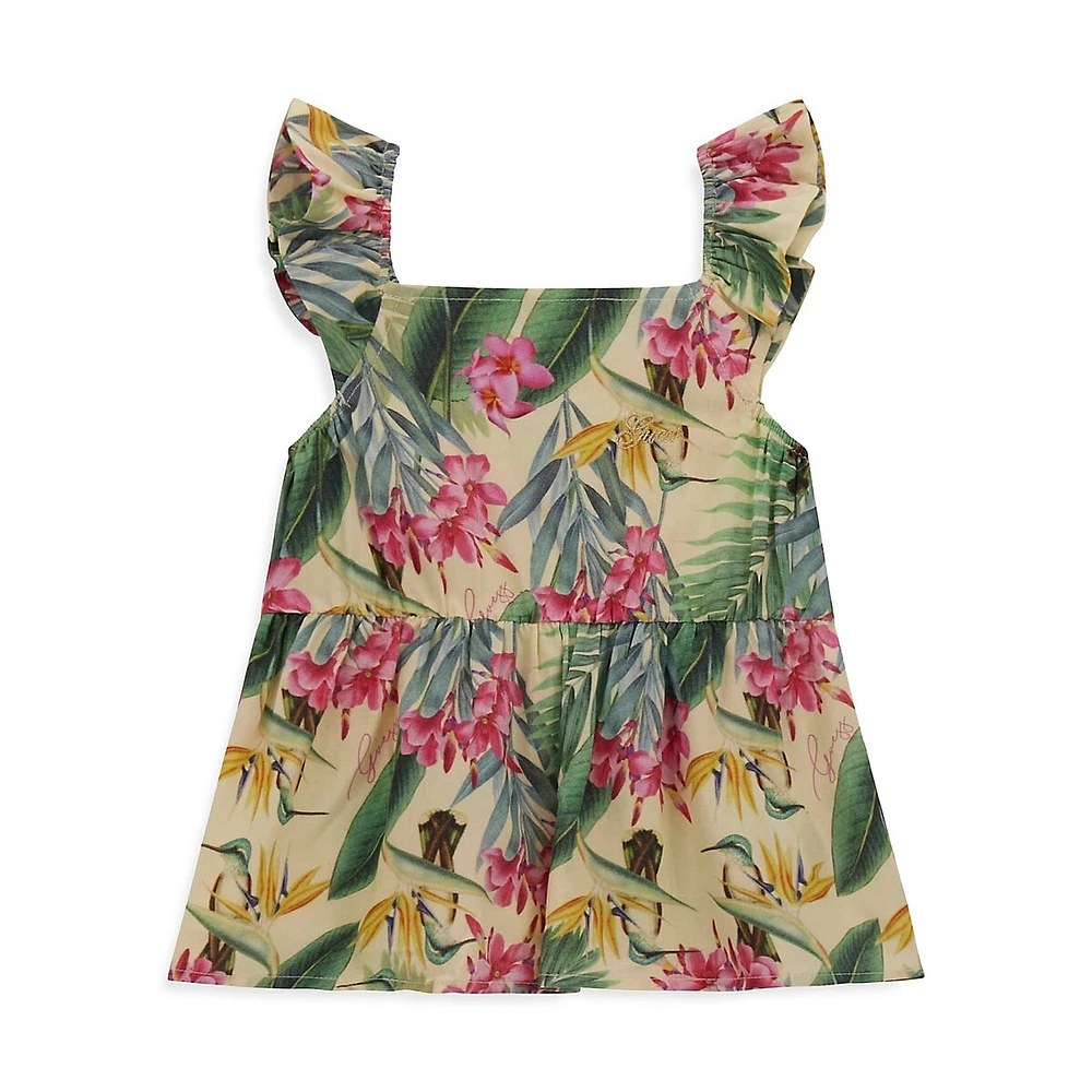 Little Girl's Botanical-Print Poplin Tank Top