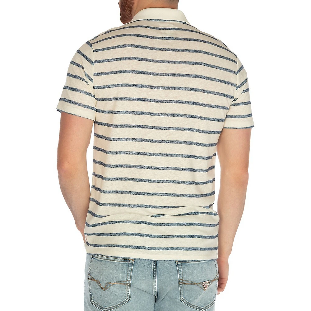 Eco Playa Striped Linen & Cotton Polo Shirt