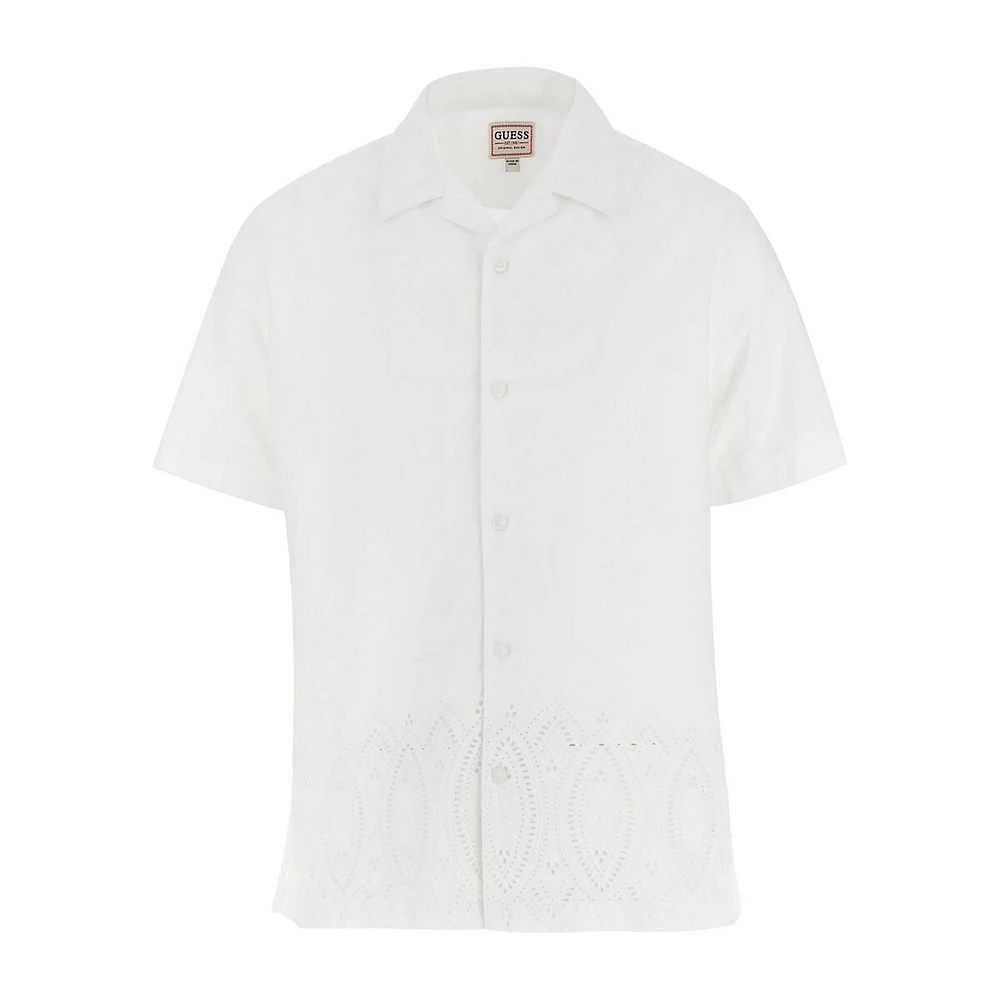 Poplin Short-Sleeve Eyelet-Border Shirt