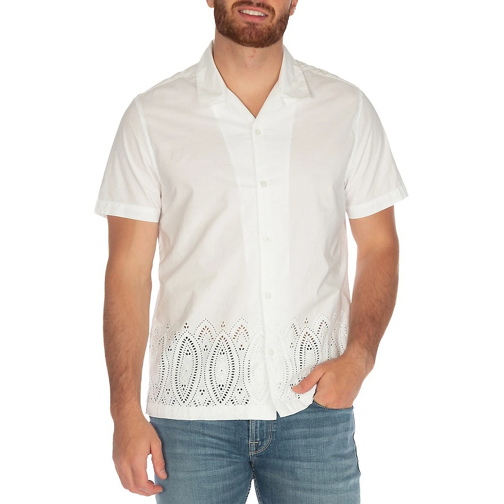 Poplin Short-Sleeve Eyelet-Border Shirt