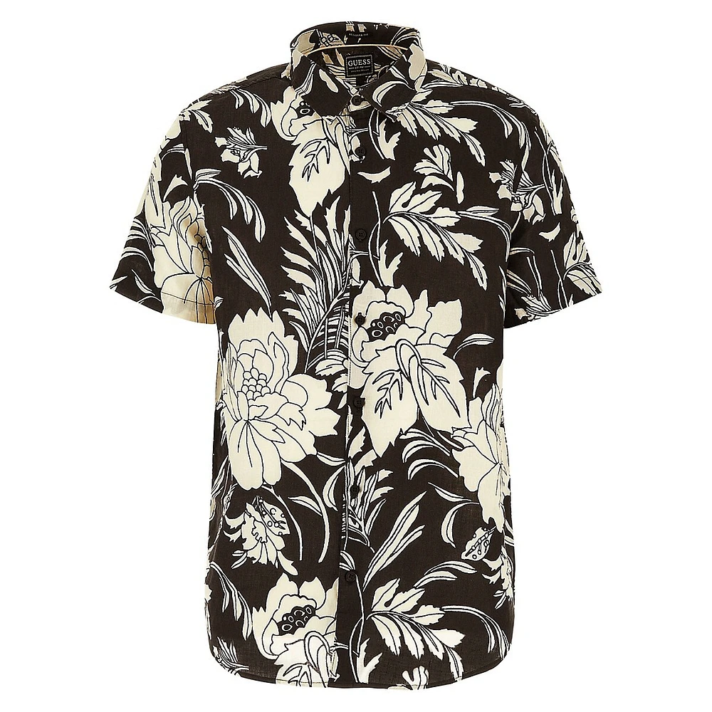 Island Linen Short-Sleeve Cypress Palm Shirt