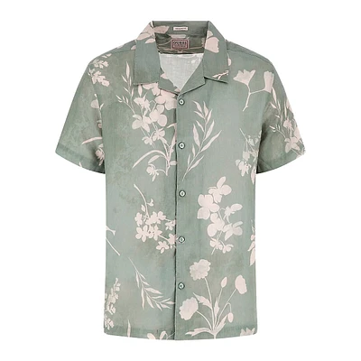 Regular-Fit Short-Sleeve Island Linen Cutout Shirt