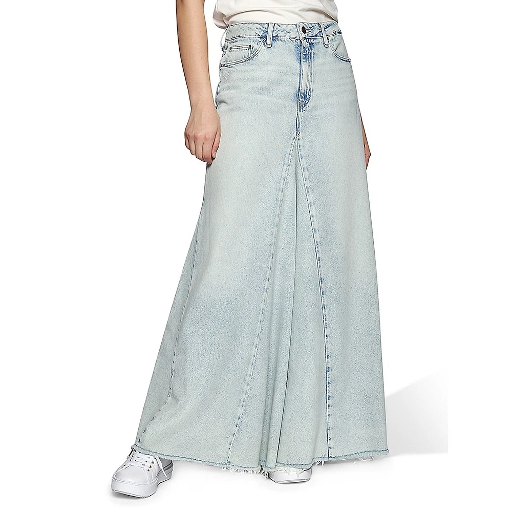 Paneled Denim Maxi Skirt