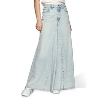 Paneled Denim Maxi Skirt