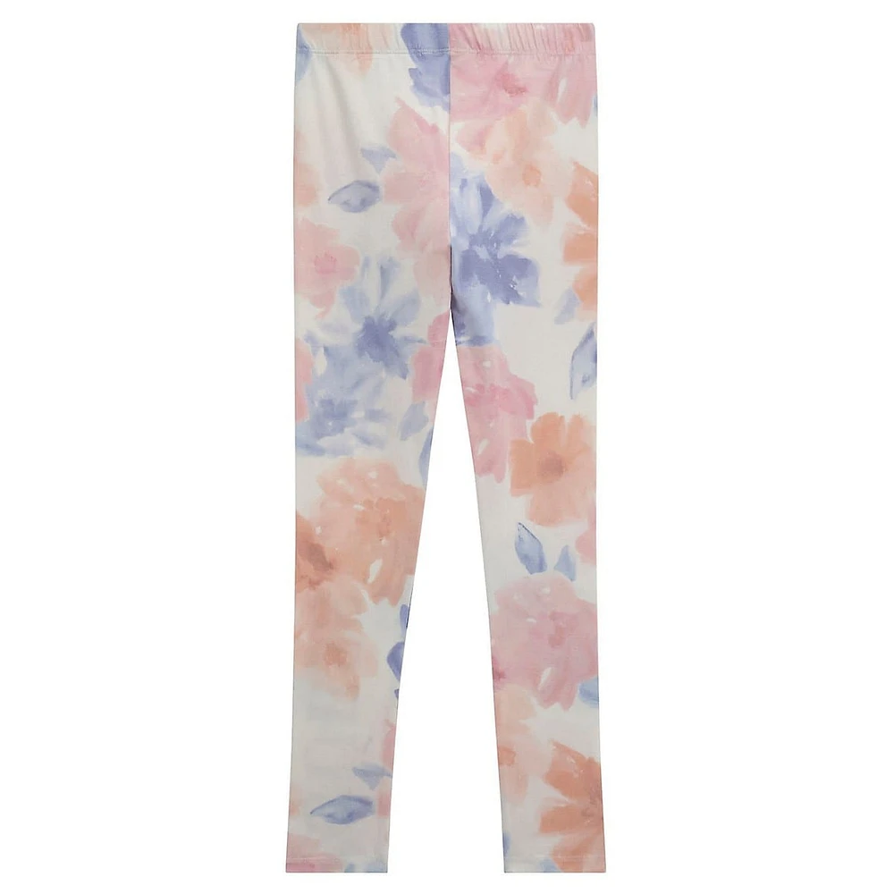 Girl's Floral Logo-Lettered Leggings