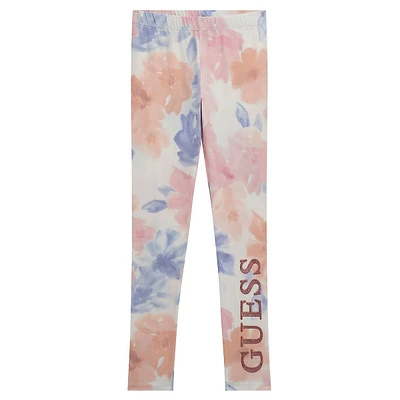 Girl's Floral Logo-Lettered Leggings