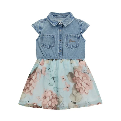 Little Girl's Mixed Media Denim & Chiffon Dress