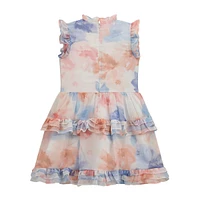 Girl's Sleeveless Floral Chiffon Ceremony Dress