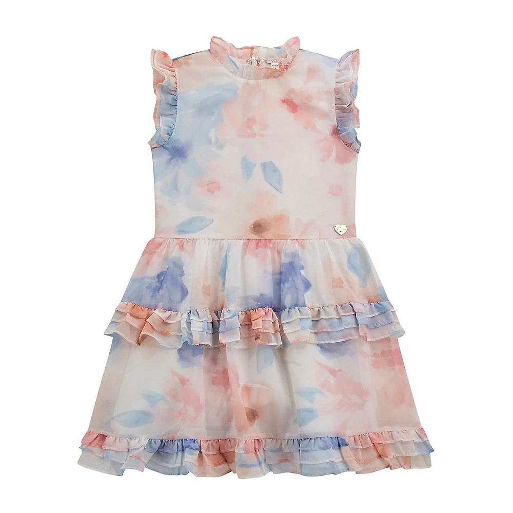 Girl's Sleeveless Floral Chiffon Ceremony Dress