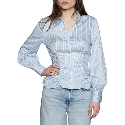 Nicole Side-Ruched Striped Blouse