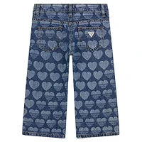 LIttle Girl's Heart-Pattern Wide-Leg Jeans