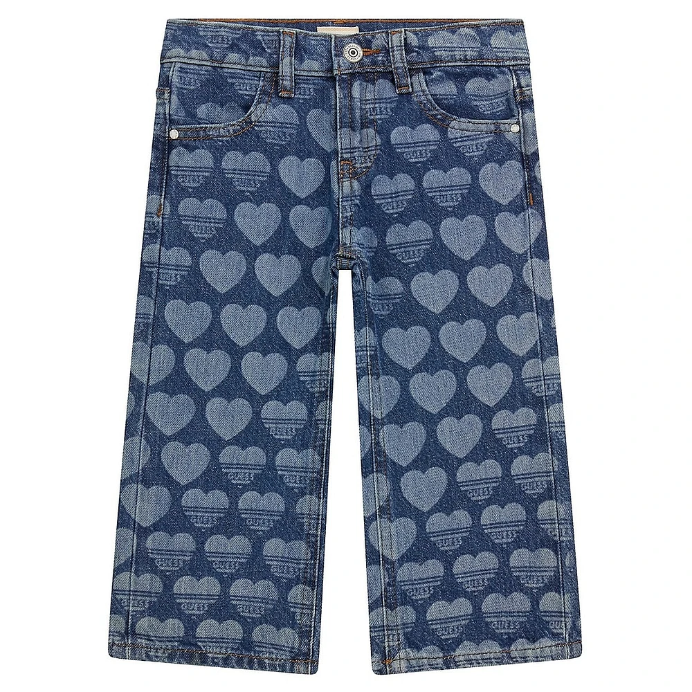 LIttle Girl's Heart-Pattern Wide-Leg Jeans