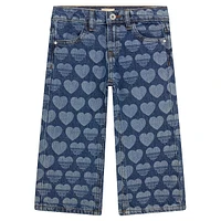 LIttle Girl's Heart-Pattern Wide-Leg Jeans