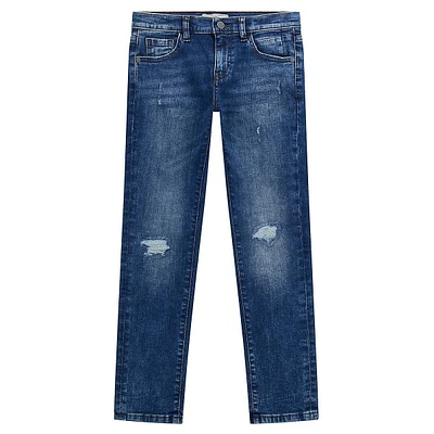 Boy's Comfort-Denim Slim-Fit Distressed Jeans