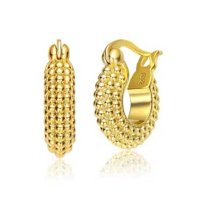 14k Yellow Gold Plated Bead Mini Huggie Hoop Earrings