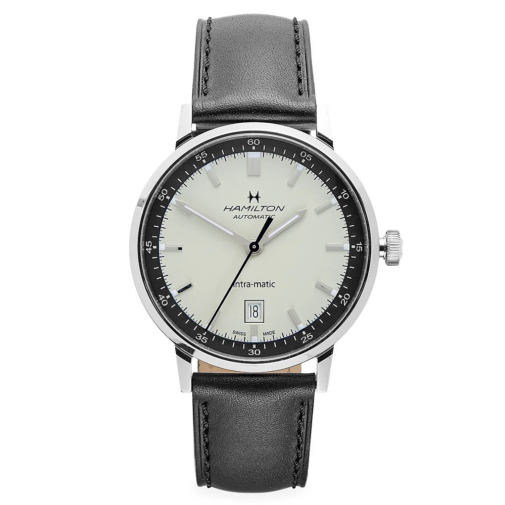 American Classic Intra-Matic Stainless Steel and Leather Strap Automatic Watch H38425720