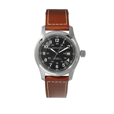 Stainless Steel & Leather-Strap Automatic Watch