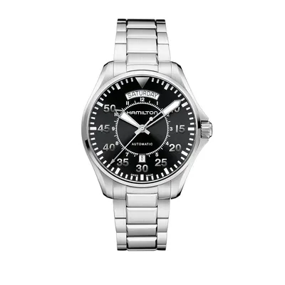 Analog Pilot Day Date Stainless Steel Bracelet Watch H64615135