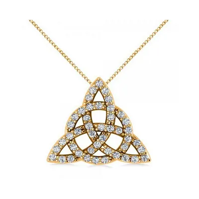 Diamond Trinity Celtic Knot Pendant Necklace 14k Yellow Gold (0.45ct)