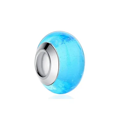 Sterling Silver & Aqua Blue Glass Bead Charm