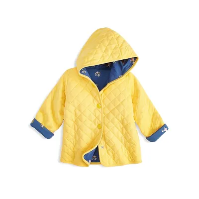 Baby Girl's Mushroom Quilted Reversible Hooded Jacket