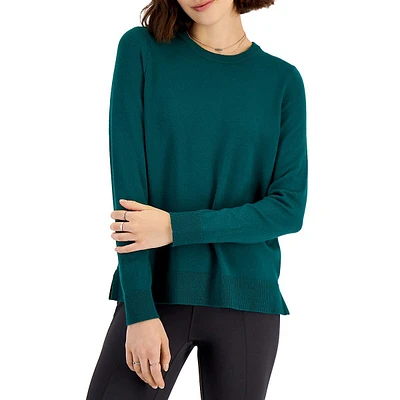 Petite Side Slit Crewneck Sweater