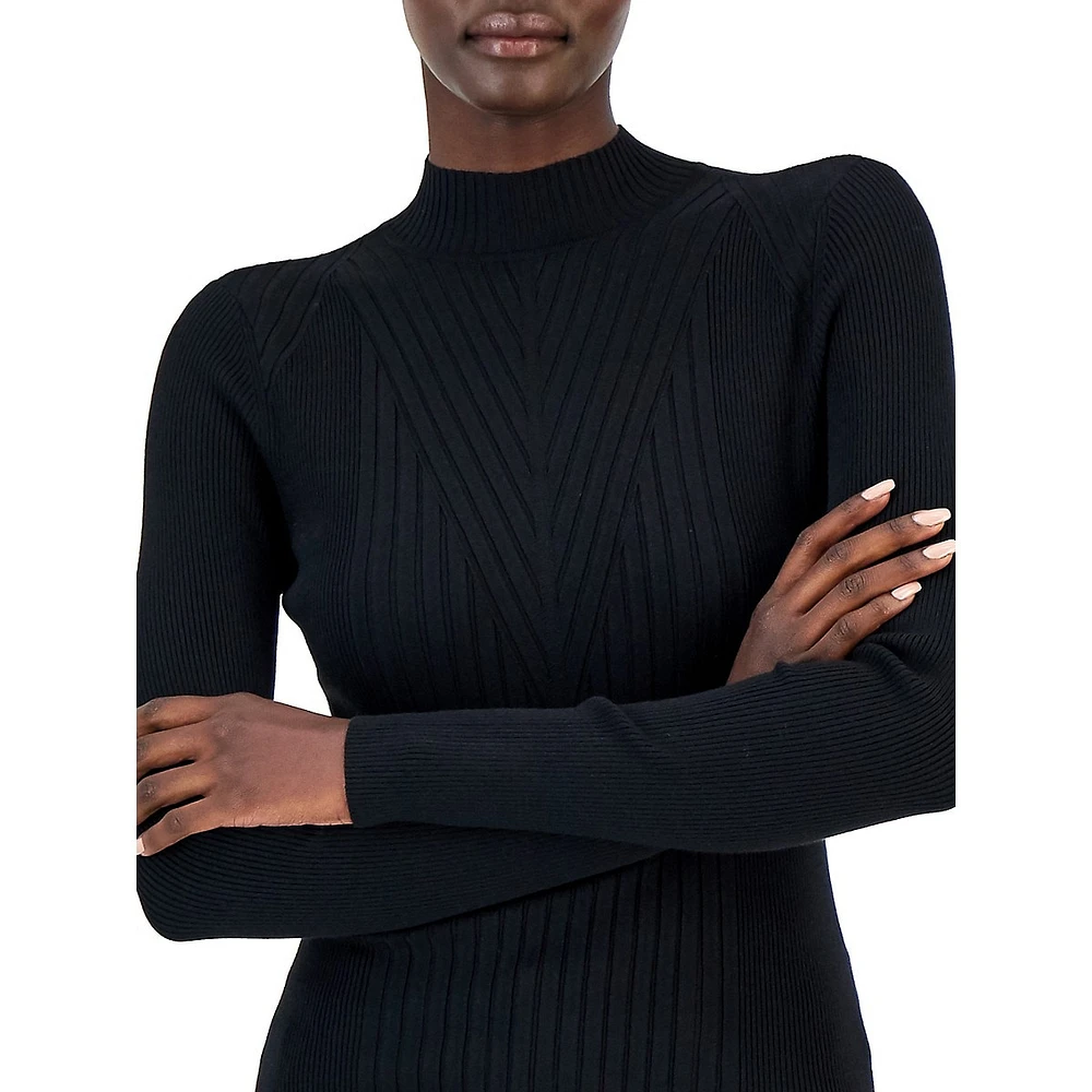 Directional-Rib Mockneck Sweater