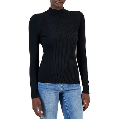 Directional-Rib Mockneck Sweater