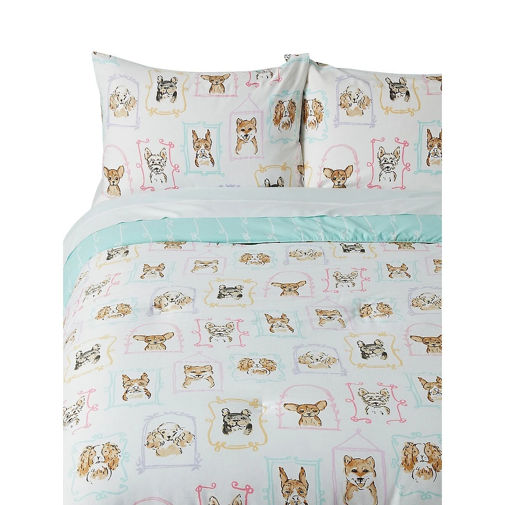 Kid's Pooch Portrait Cotton 3-Piece Comforter Set