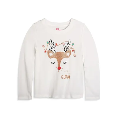 Little Girl's Glitter Reindeer Long-Sleeve T-Shirt
