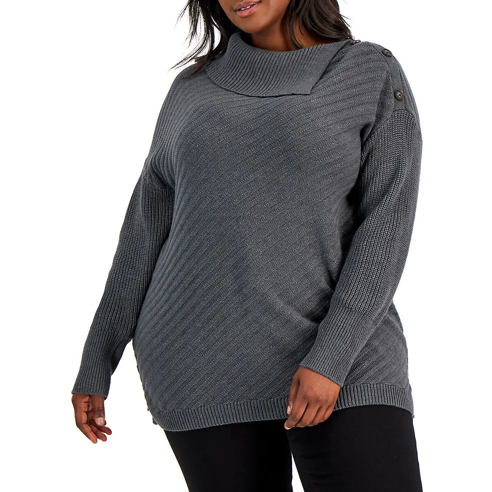 Plus Envelope-Neck Tunic Sweater