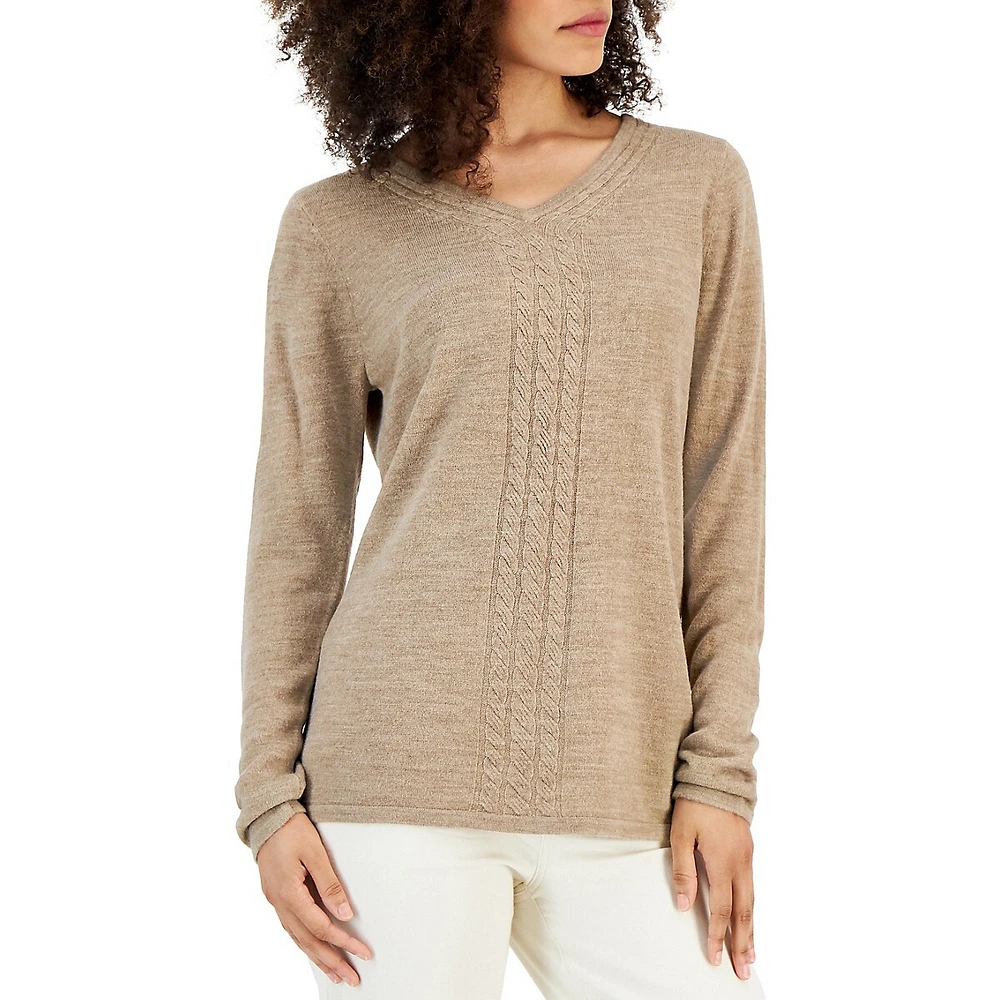 Luxsoft Cable-Knit V-Neck Sweater