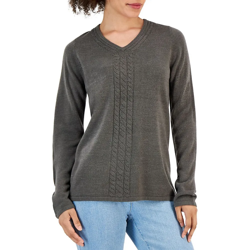 Luxsoft Cable-Knit V-Neck Sweater