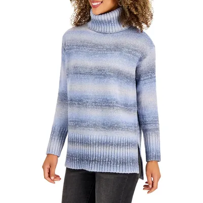 Plus Striped High-Low Rib-Knit Sweater