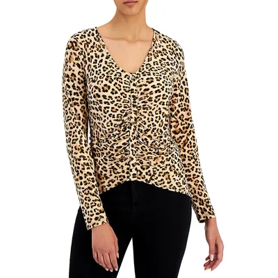 Leopard Print Ruched-Front Top