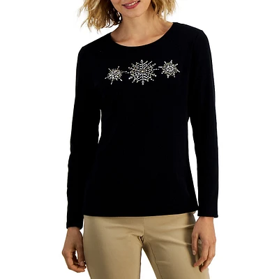 Petite Embellished Snowflake-Graphic T-Shirt