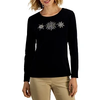 Petite Embellished Snowflake-Graphic T-Shirt