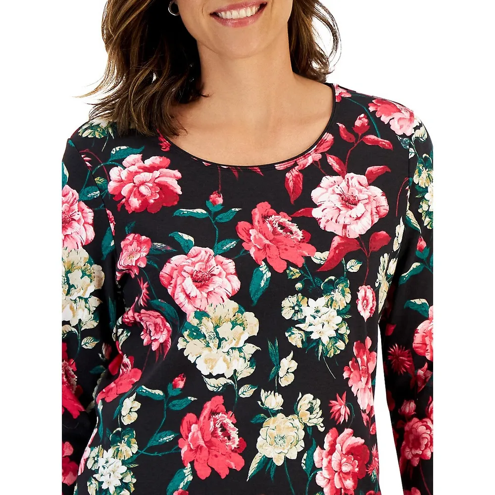 Long-Sleeve Rose Print Top