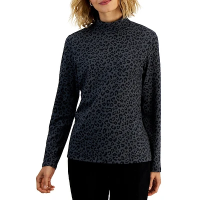 Long Sleeve Printed Mockneck Top