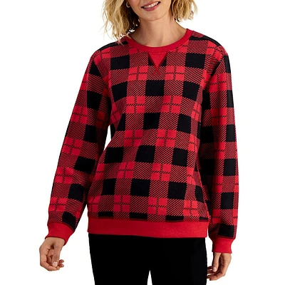 Plaid Relaxed-Fit Sweatshirt