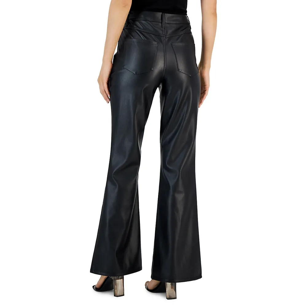 Faux Leather Flared Jeans