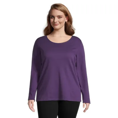 Plus Long-Sleeve Solid Scoopneck Top