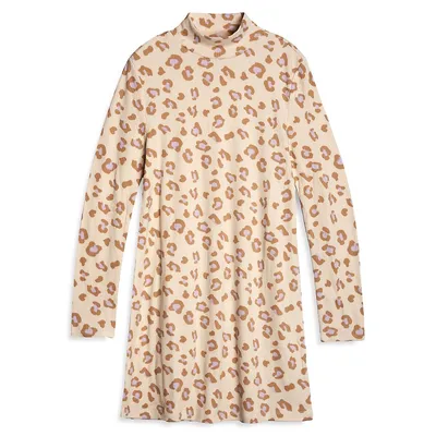 Robe longue à imprimé léopard et col cheminée pour fille