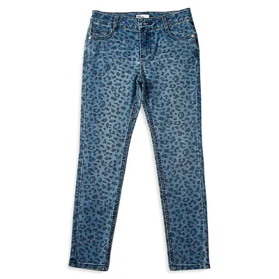 Girl's Leopard-Print Skinny Jeans