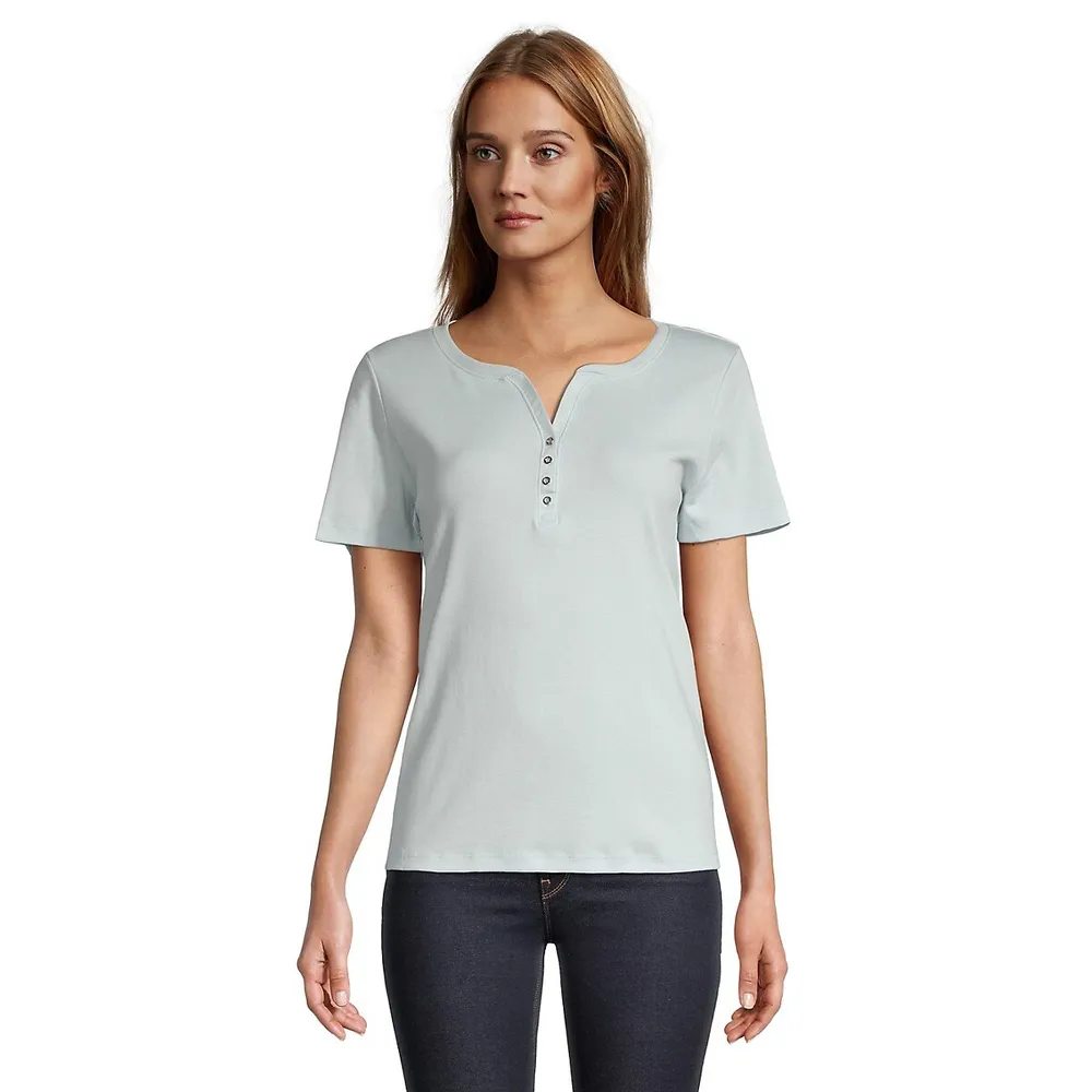 Petite Short-Sleeve Cotton Henley