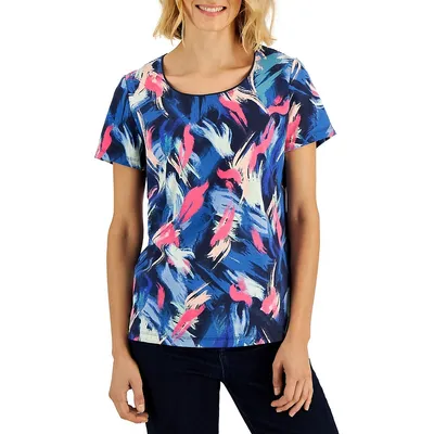 Petite Retro Wash Printed Relaxed-Fit Top