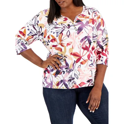Petite Patricia Abstract Floral Henley Top